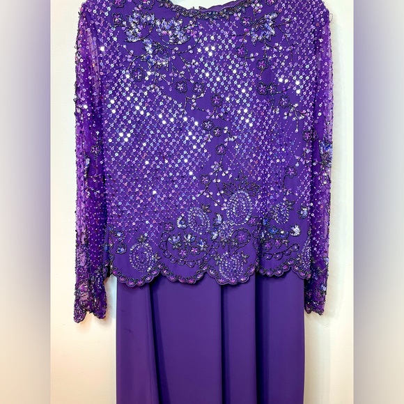 Vintage Woman’s Unbranded Purple Hand Beaded Long Sheer Sleeve Top w Skirt Set - Picture 2 of 9